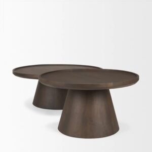 Set of Two Round Dark Wood Coffee Tables
